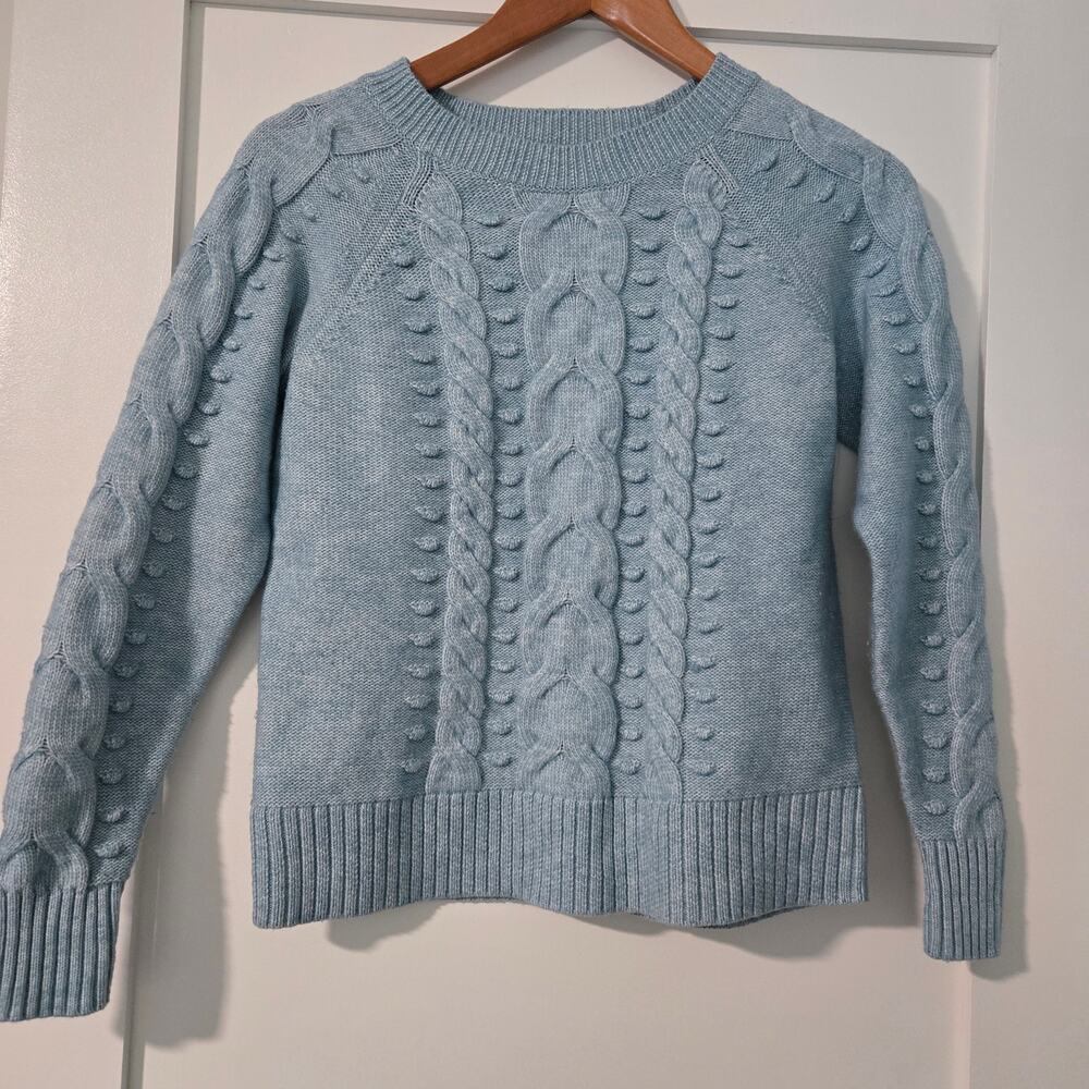 Ann Taylor Loft XXSP Light Blue Cable Knitted Crewneck Sweater